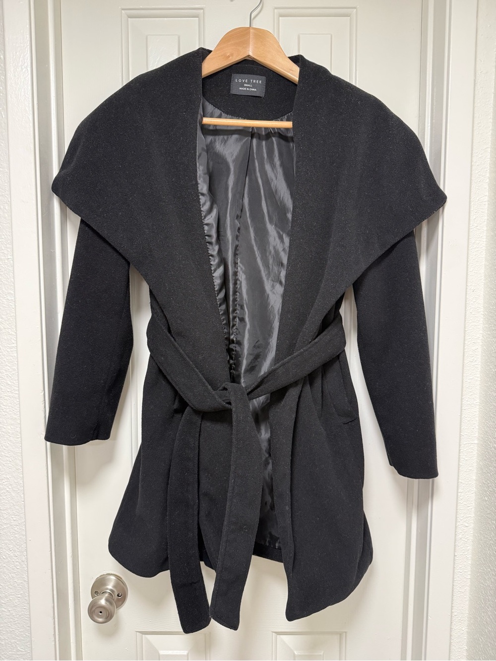 Love Tree Women’s Black Wrap Belted Coat